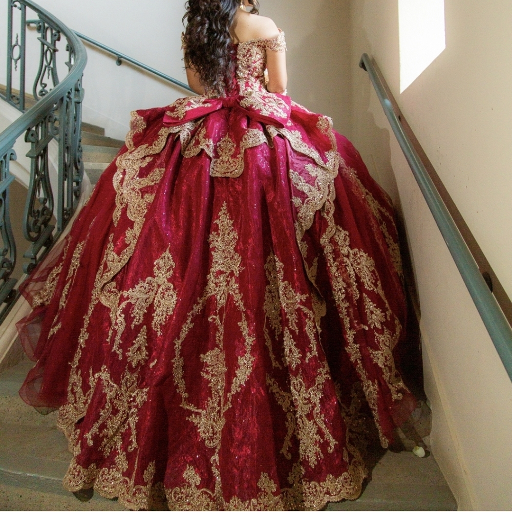 Elegant Burgundy and Gold Women's Dress